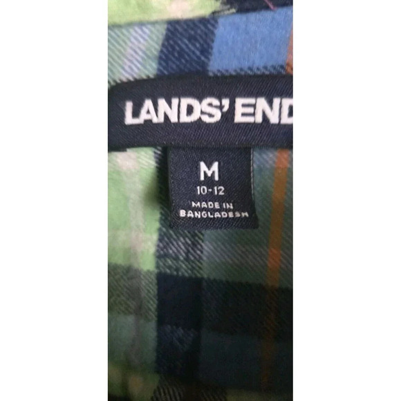 Lands End Shirt Dress Girls M Blue Plaid Button Front Lightweight Modest Cotton - Picture 2 of 7